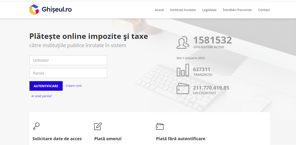 Platforma ghișeul.ro pentru plata impozitelor și taxelor online