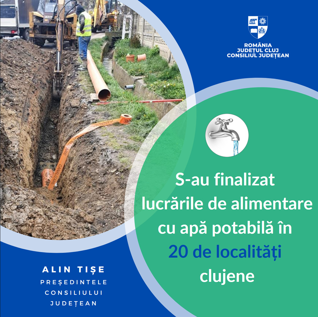 S-au finalizat lucrările de alimentare cu apă în 20 de localități rurale din județul Cluj