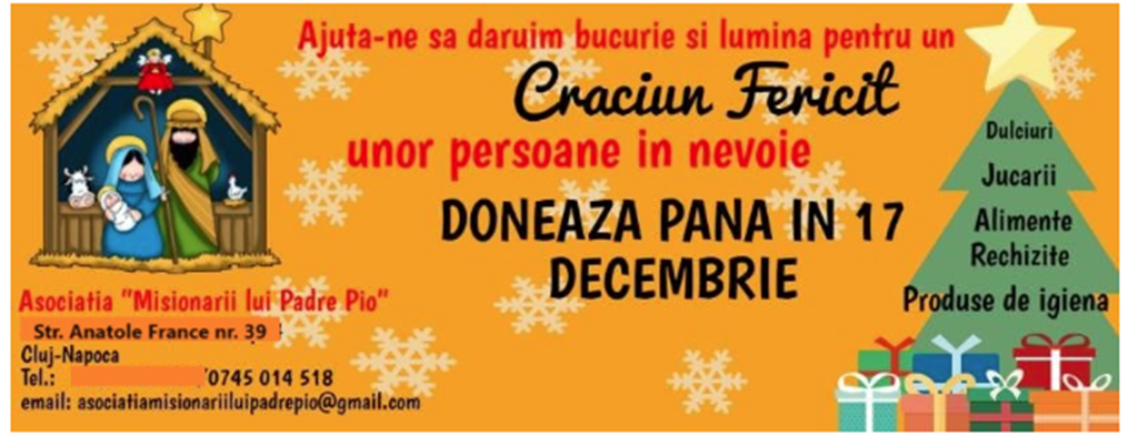 Campanie caritabilă: „Să dăruim bucurie și lumină pentru un Crăciun Fericit!”