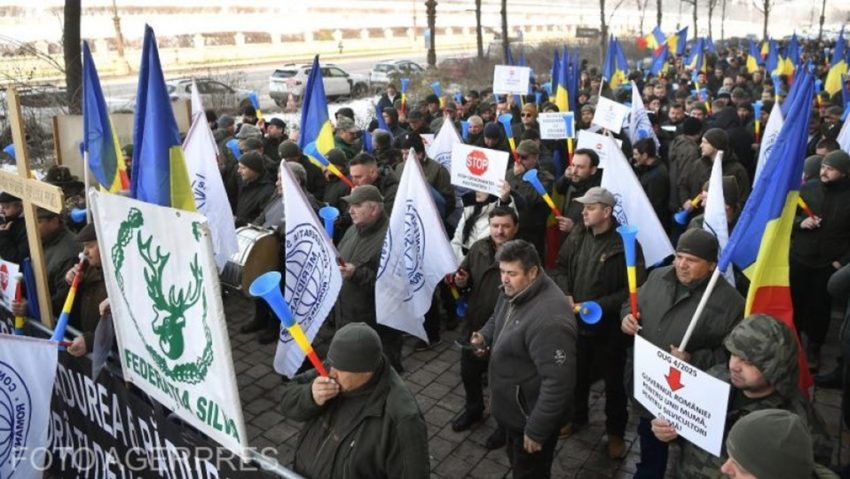 Pădurarii au protestat la Ministerul Mediului, Apelor şi Pădurilor